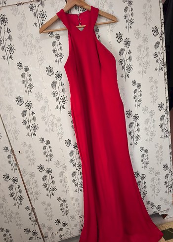 Kırmızı İşlemeli Uzun Şık Kadın Elbise - Görsel 5