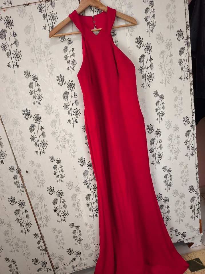 Kırmızı İşlemeli Uzun Şık Kadın Elbise - Görsel 5