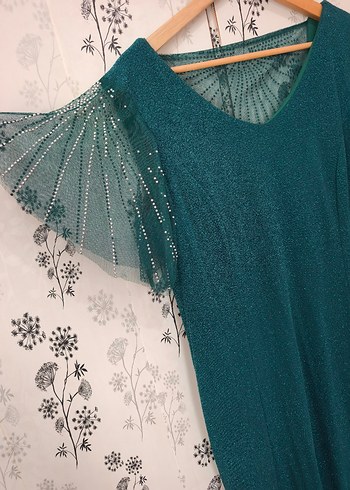 Bohem Tarzı Turkuaz Uzun Abiye Elbise - Görsel 4