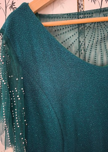 Bohem Tarzı Turkuaz Uzun Abiye Elbise - Görsel 5