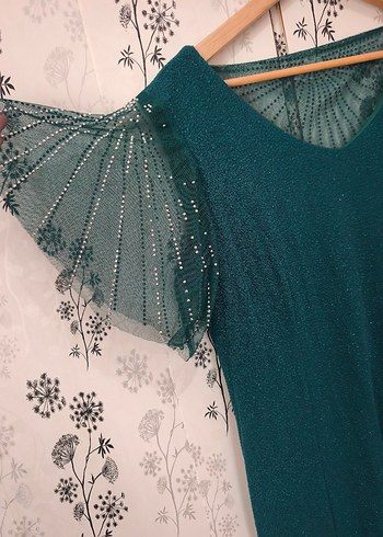 Bohem Tarzı Turkuaz Uzun Abiye Elbise - Görsel 3