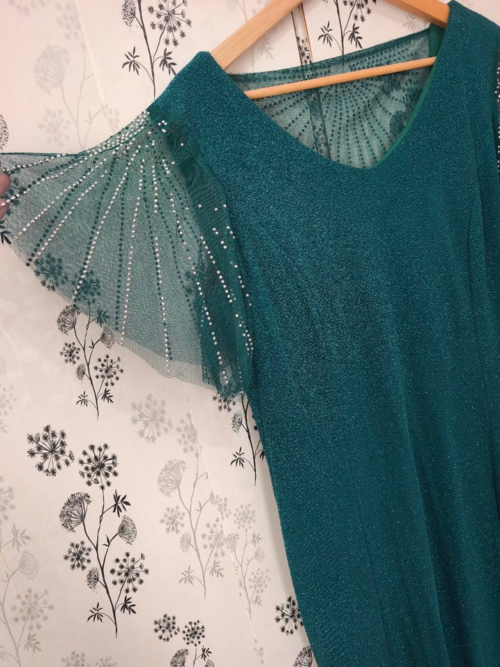 Bohem Tarzı Turkuaz Uzun Abiye Elbise - Görsel 4