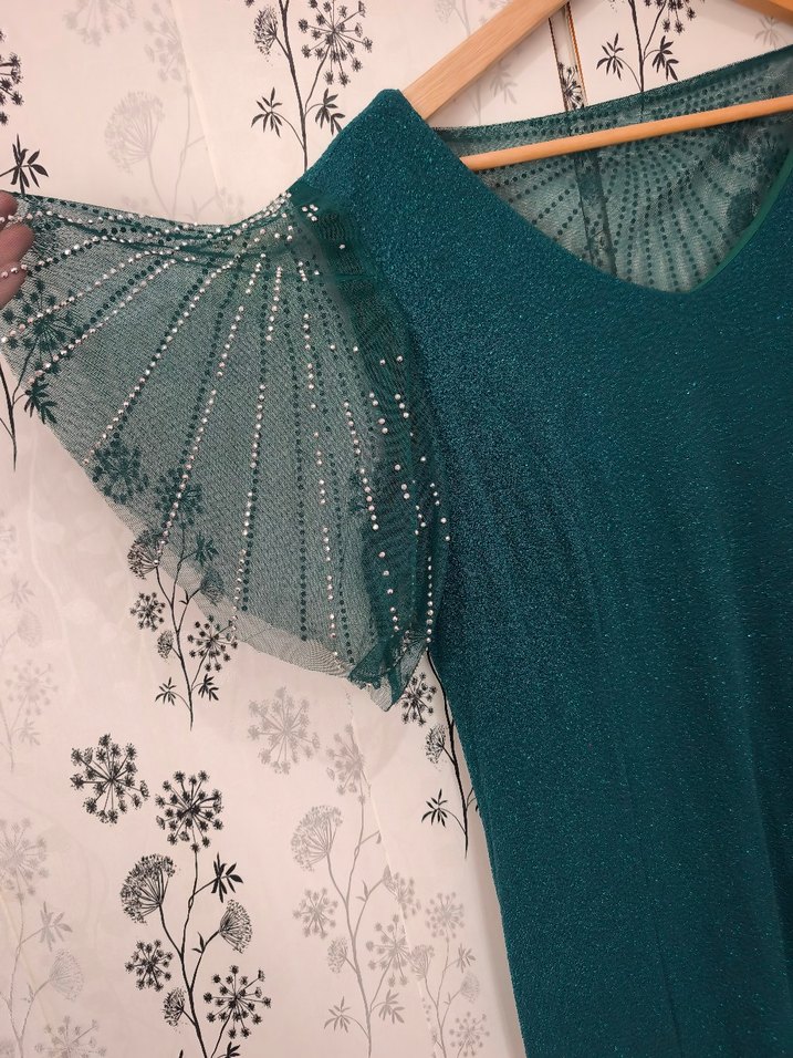 Bohem Tarzı Turkuaz Uzun Abiye Elbise - Görsel 3