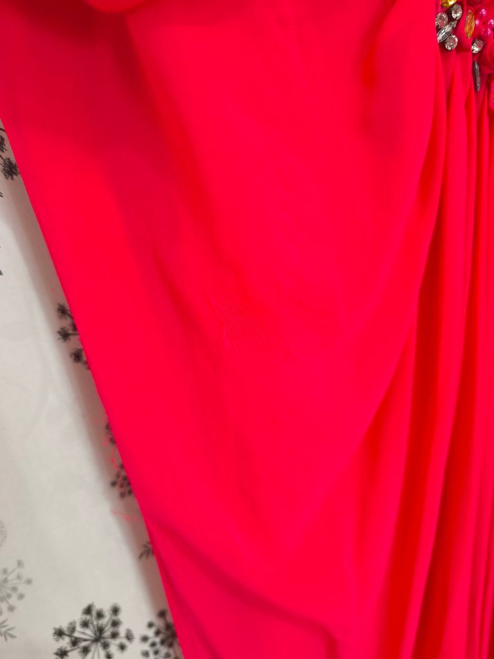 Pembe Drapeli İnce Askılı Uzun Abiye Elbise - Görsel 5