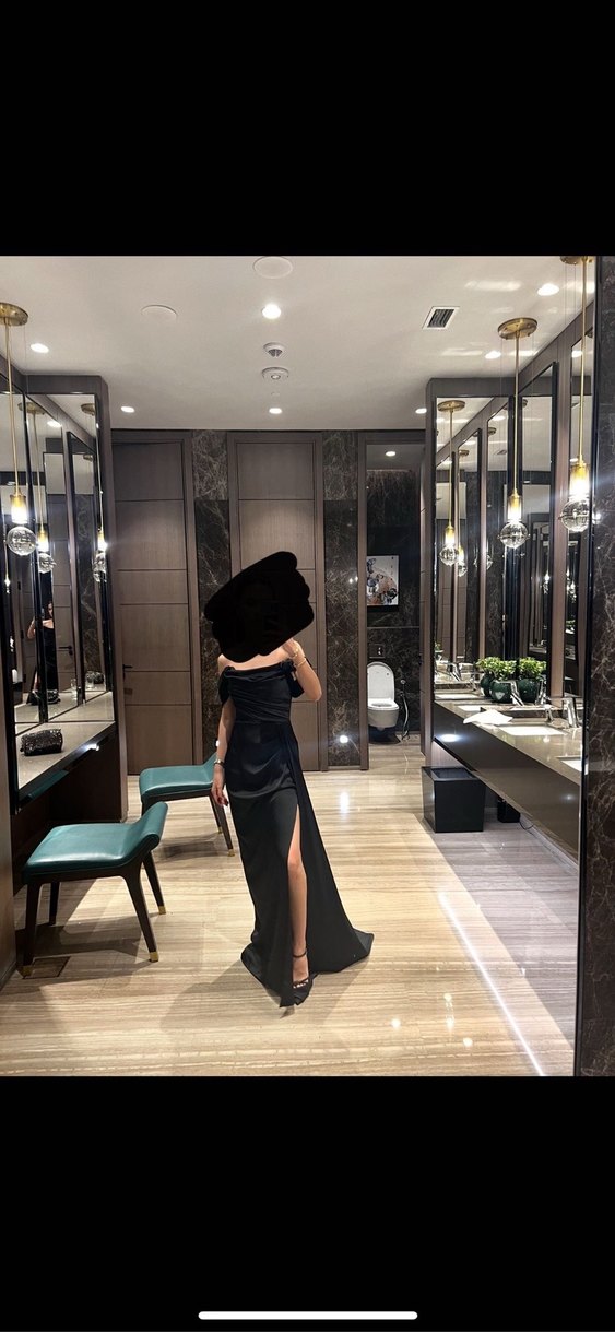 Alfabeta Uzun Siyah Drapeli Abiye Elbise - Görsel 4