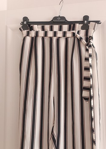 Kadın Çizgili Pilili Kumaş Pantolon - Görsel 2