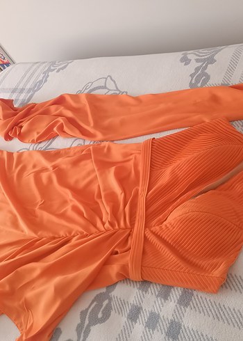 Turuncu Drapeli Uzun Abiye Elbise - Görsel 5