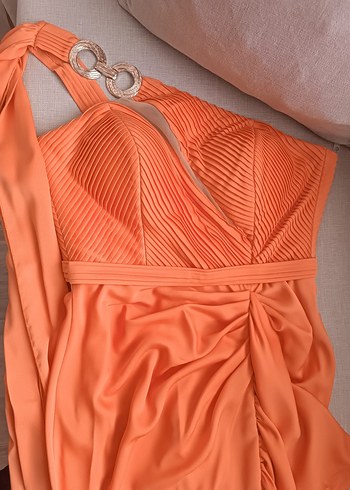 Turuncu Drapeli Uzun Abiye Elbise - Görsel 3