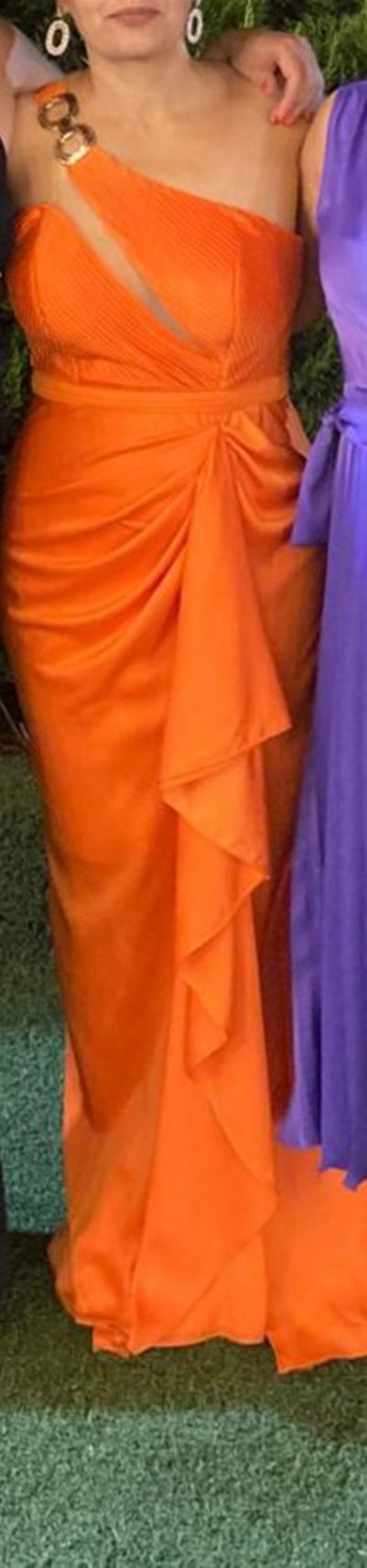 Turuncu Drapeli Uzun Abiye Elbise - Görsel 2