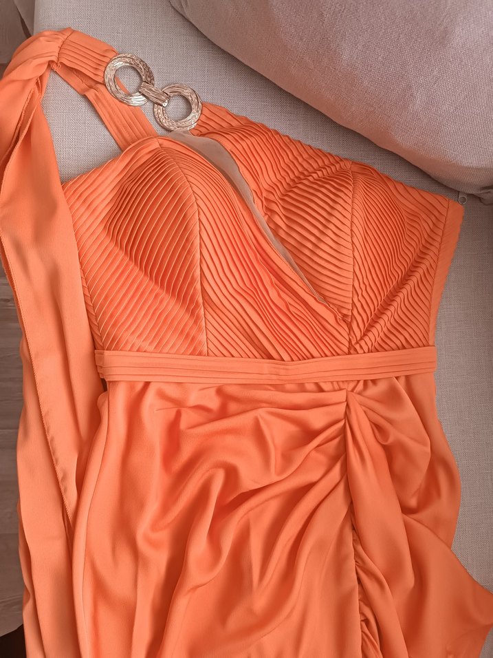 Turuncu Drapeli Uzun Abiye Elbise - Görsel 3