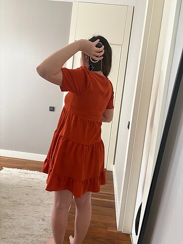 38 Beden turuncu Renk Tarçın renkli mini boy elbise