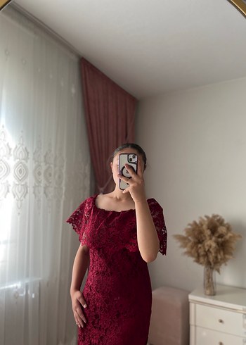 38 Beden Bordo Dantelli Straplez Abiye Elbise