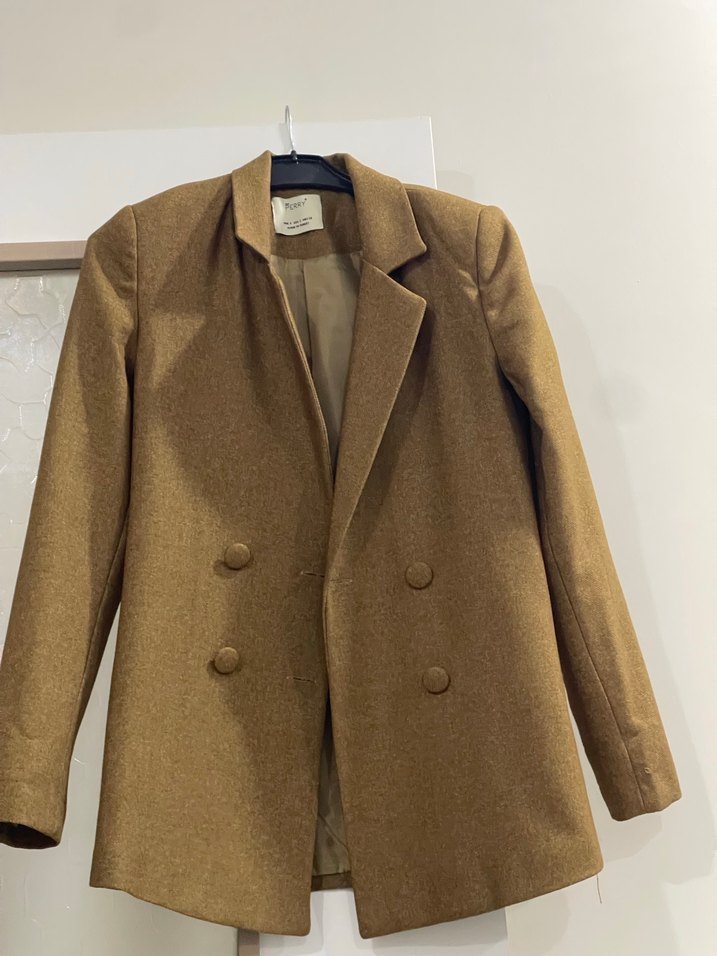 Klasik Kahverengi Düğmeli Kadın Blazer - Görsel 2