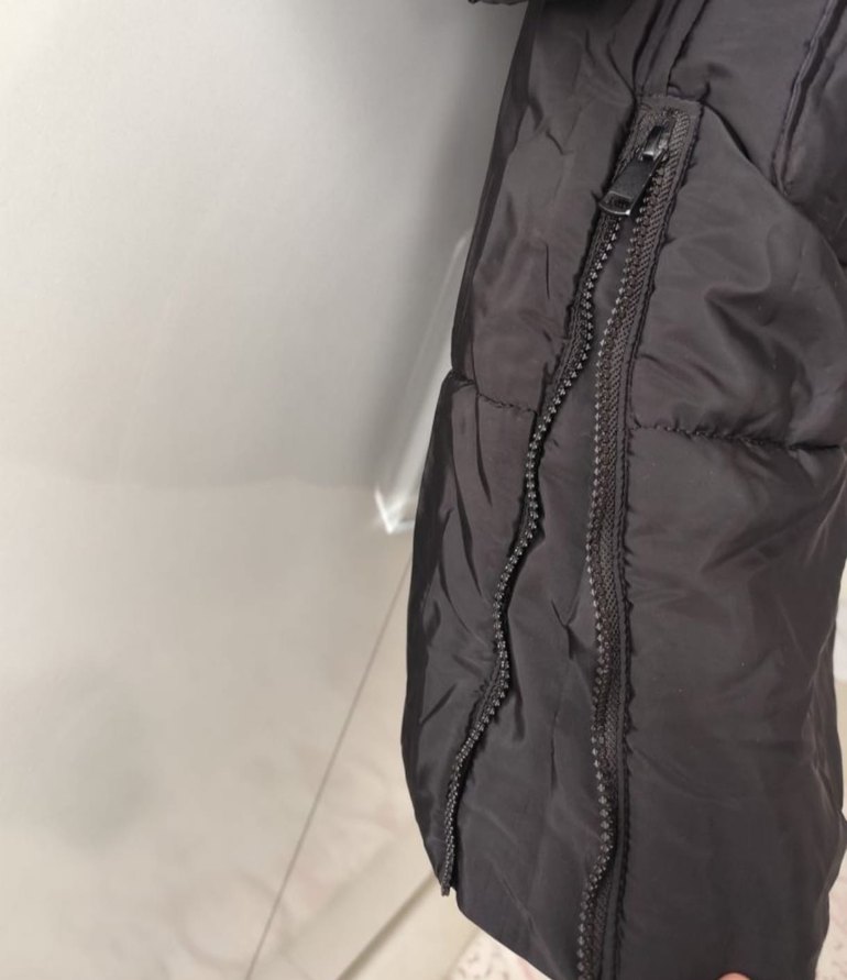 Siyah Uzun Kadın Kışlık Fermuarlı Mont - Görsel 4