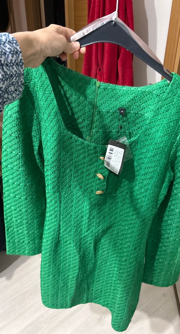 Düğmeli Yeşil Triko Midi Elbise - Görsel 2