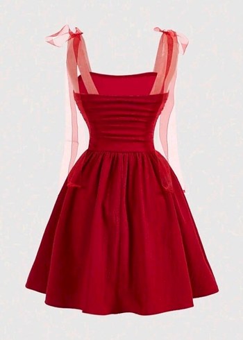 Kırmızı Drapeli Askılı Midi Elbise - Görsel 2