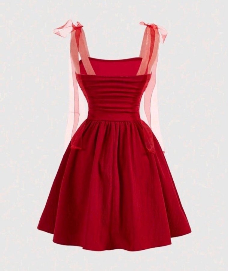 Kırmızı Drapeli Askılı Midi Elbise - Görsel 2