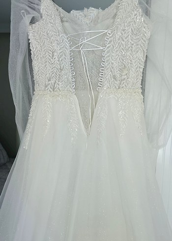 Uzun Kollu Straplez Beyaz A Kesim Gelinlik - Görsel 10