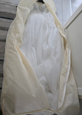 Uzun Kollu Straplez Beyaz A Kesim Gelinlik - Görsel 15