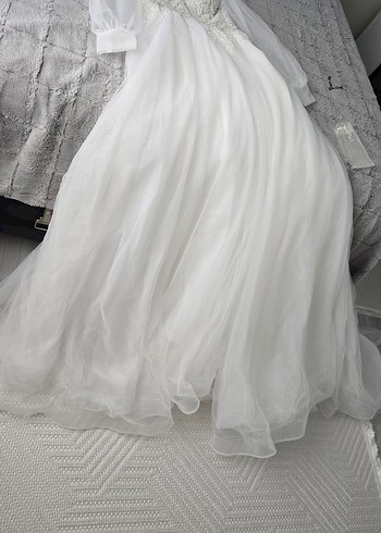 Uzun Kollu Straplez Beyaz A Kesim Gelinlik - Görsel 6