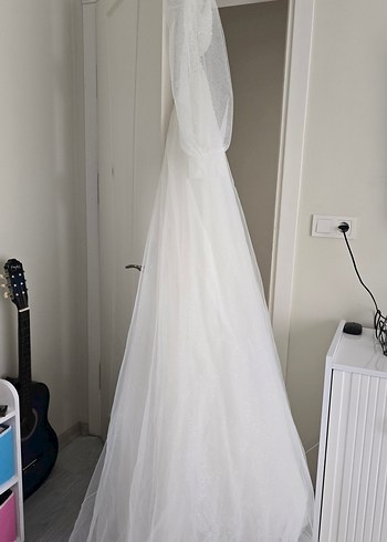 Uzun Kollu Straplez Beyaz A Kesim Gelinlik - Görsel 2