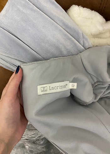 Lacrima Uzun Kollu Gri Payetli Abiye Elbise - Görsel 6