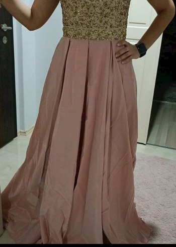 Pembe Drapeli Uzun Abiye Elbise - Görsel 6
