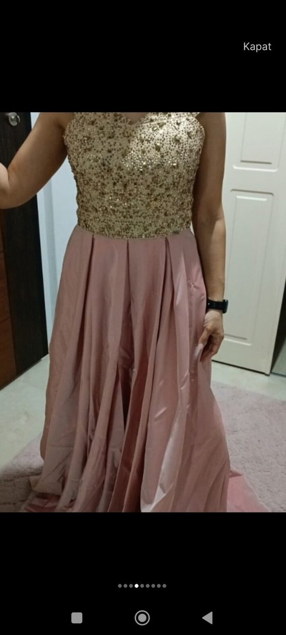 Pembe Drapeli Uzun Abiye Elbise - Görsel 3