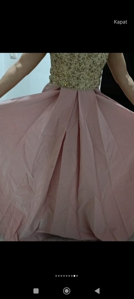 Pembe Drapeli Uzun Abiye Elbise - Görsel 5