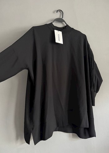 Siyah Yüksek Yakalı Kadın Sweatshirt - Görsel 4