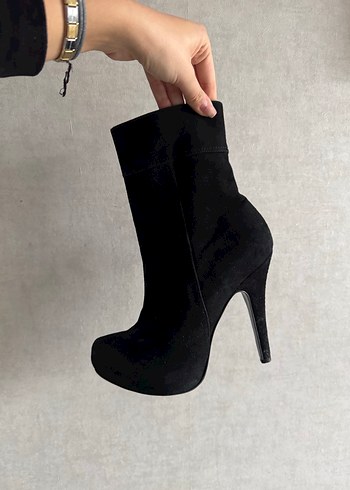 Siyah Platformlu Süet Topuklu Ayakkabı - Görsel 2