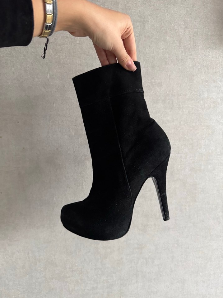 Siyah Platformlu Süet Topuklu Ayakkabı - Görsel 2