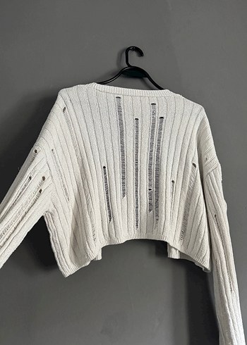Zara Beyaz Örgü V Yaka Mini Hırka - Görsel 5