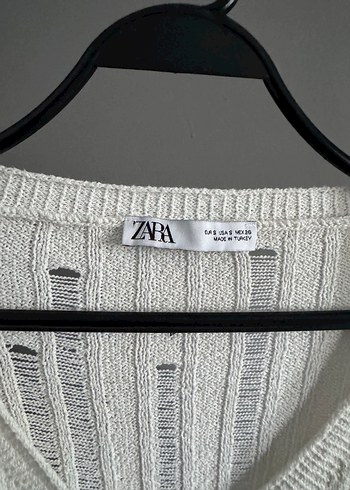 Zara Beyaz Örgü V Yaka Mini Hırka - Görsel 3