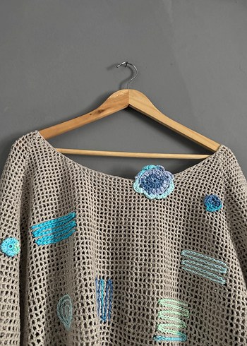 Nakışlı Bohem Örgü Kadın Kazak - Görsel 2