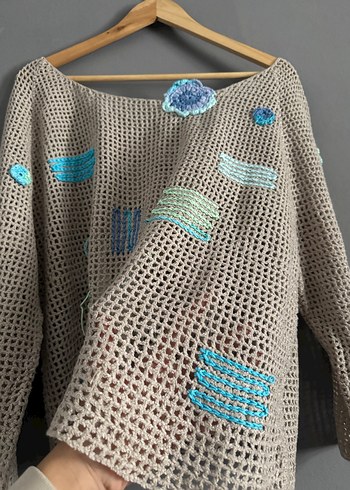 Nakışlı Bohem Örgü Kadın Kazak - Görsel 3