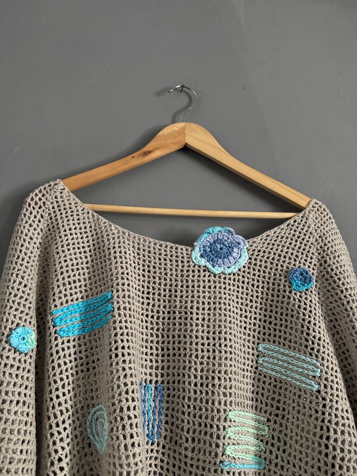 Nakışlı Bohem Örgü Kadın Kazak - Görsel 2