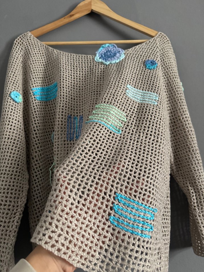 Nakışlı Bohem Örgü Kadın Kazak - Görsel 3