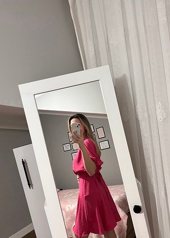 Pembe kruvaze yaka elbise - Görsel 2