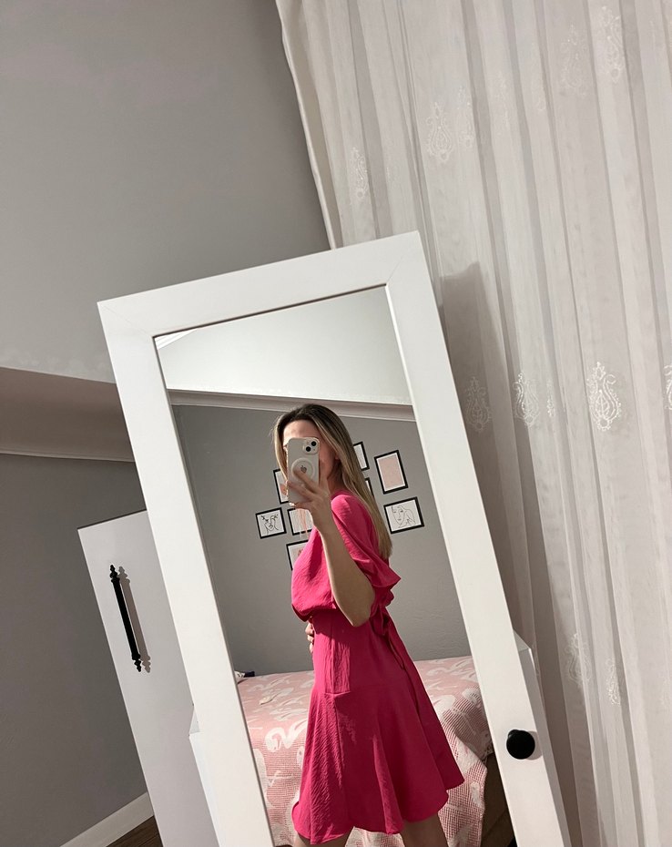 Pembe kruvaze yaka elbise - Görsel 2