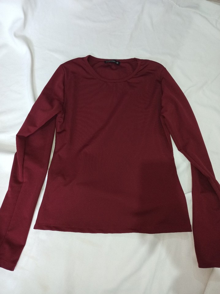 Bordo Kadın Uzun Kollu Basic Bluz - Görsel 2