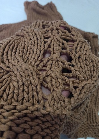 Kahverengi Bohem Örgü Boğazlı Süveter - Görsel 8