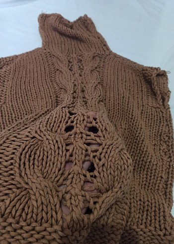 Kahverengi Bohem Örgü Boğazlı Süveter - Görsel 5