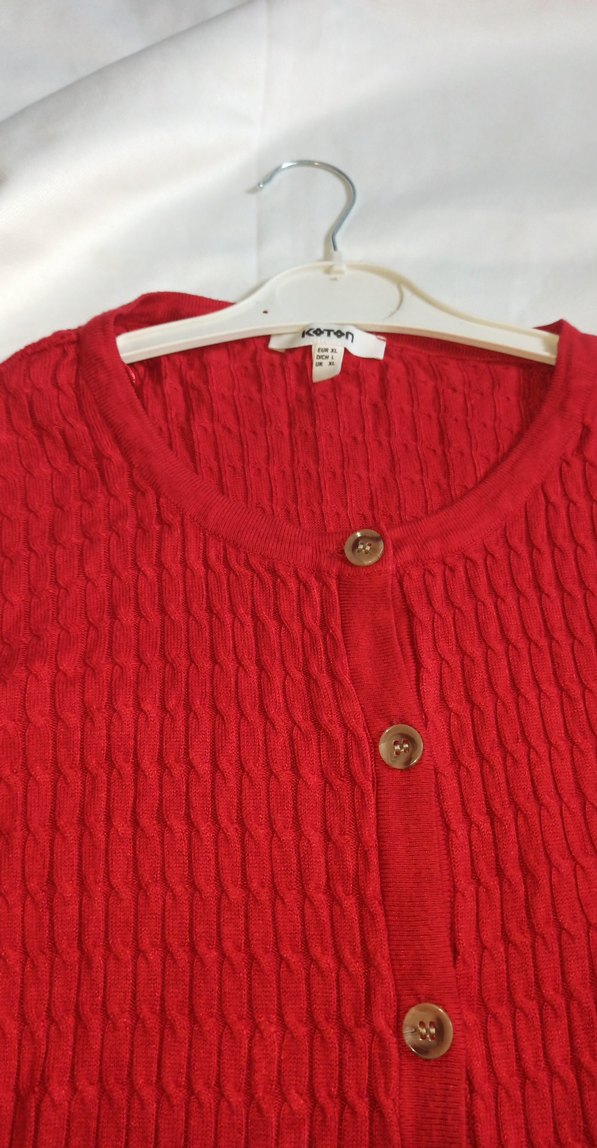 Kırmızı Örgü Kadın Hırka - Görsel 2