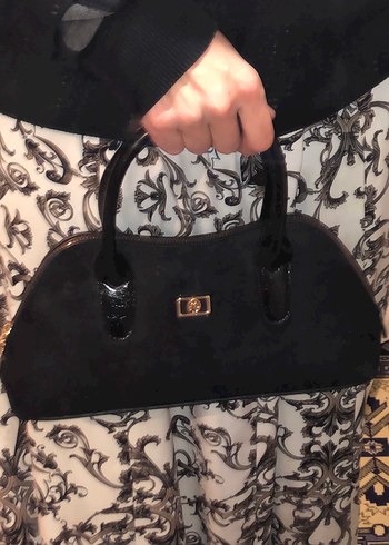 Siyah Süet Deri Fermuarlı Kadın Çantası - Görsel 14