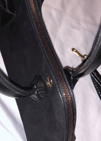 Siyah Süet Deri Fermuarlı Kadın Çantası - Görsel 12