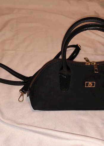 Siyah Süet Deri Fermuarlı Kadın Çantası - Görsel 4