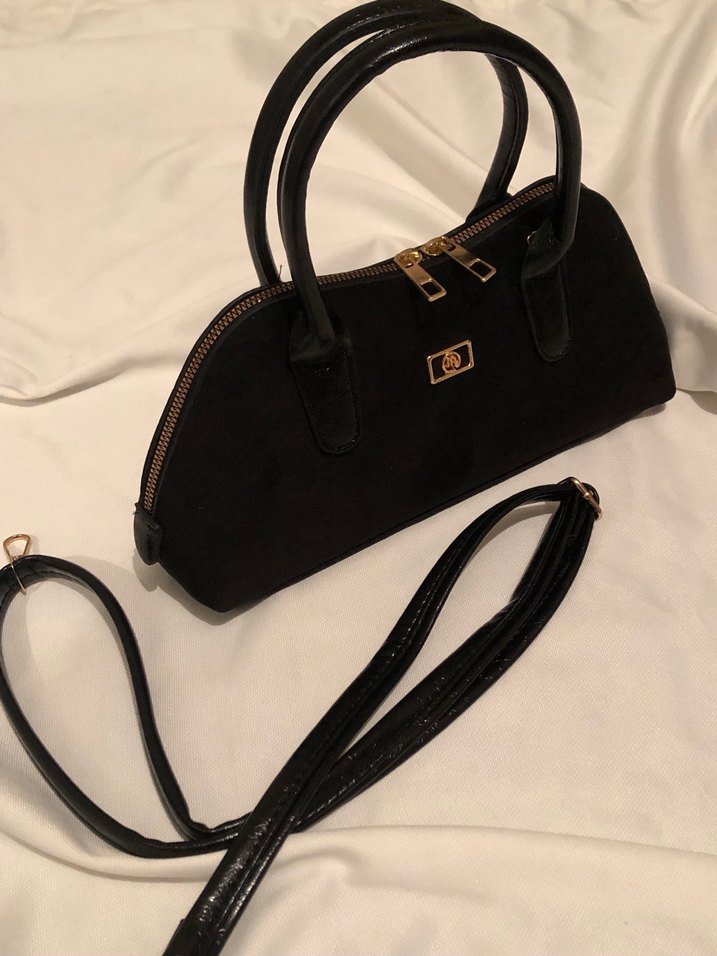 Siyah Süet Deri Fermuarlı Kadın Çantası - Görsel 2