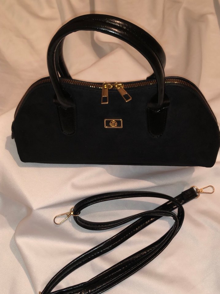 Siyah Süet Deri Fermuarlı Kadın Çantası - Görsel 3