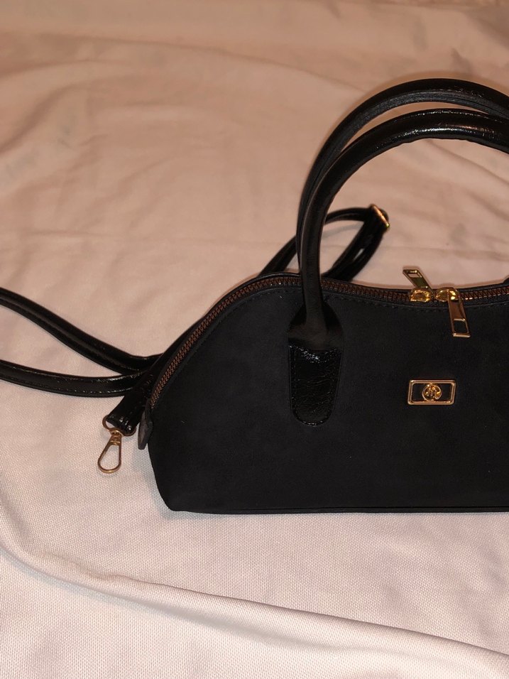 Siyah Süet Deri Fermuarlı Kadın Çantası - Görsel 4